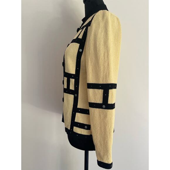 J.S.S knit ware jacket/ blazer sm yellow/ black wool blend button up timeless - Picture 3 of 8